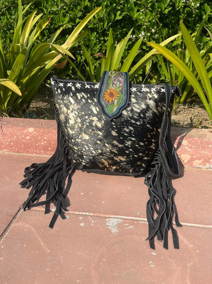 Tooled Leather Metallic Cowhide Tote Bag