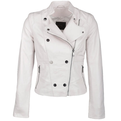 Women's Slim Fit Double Breasted Leather Biker Jacket