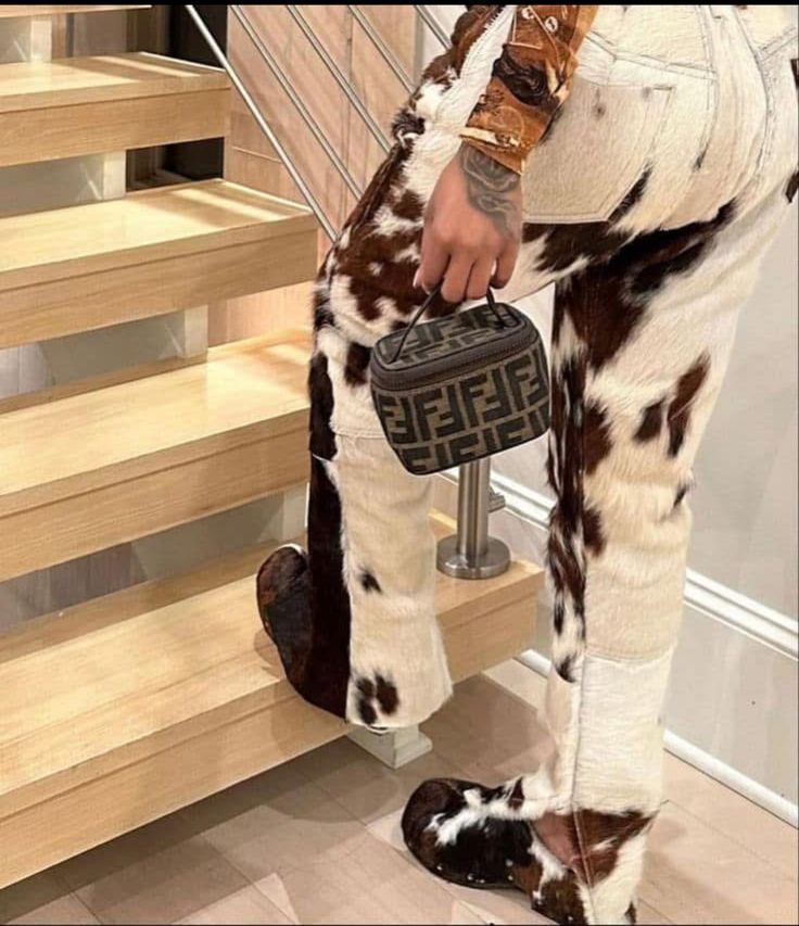 Women Hair On Cowhide Pants Brown White