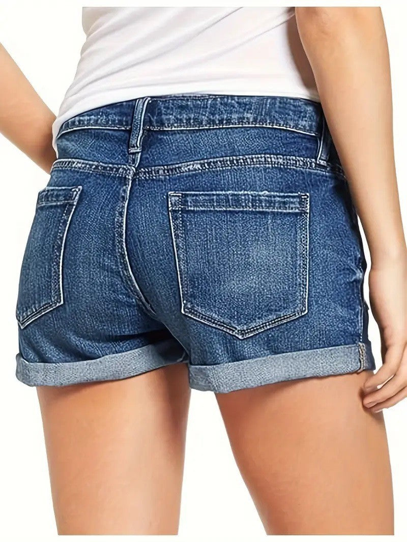 women high waist ripped denim shorts