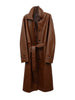 Brown Leather Trench Coat for Women with Belted Waist