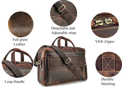 Distressed Cowhide Leather Briefcase Office Bag