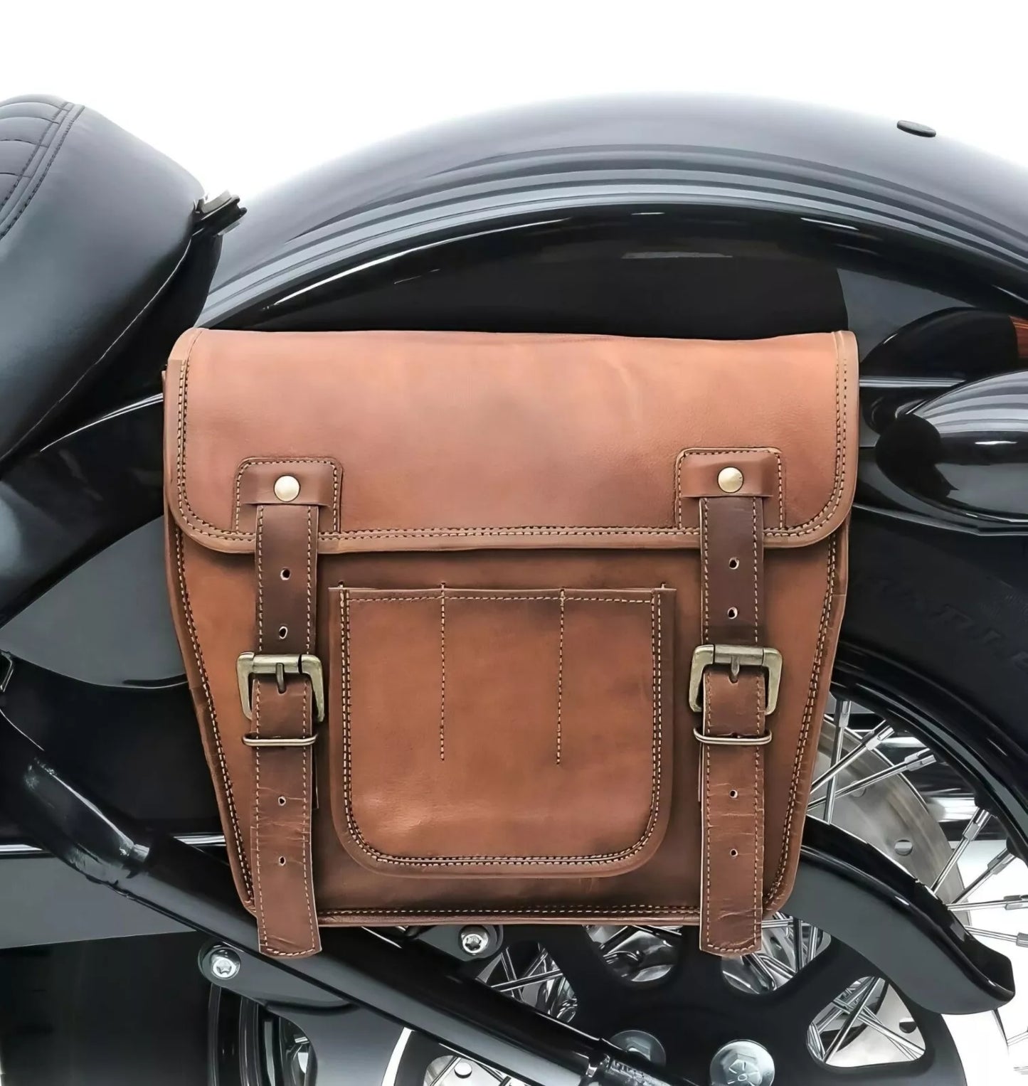 real leather motorcycle saddle bag