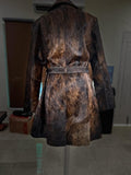 Brown Black Cowhide Fur Trench Coat