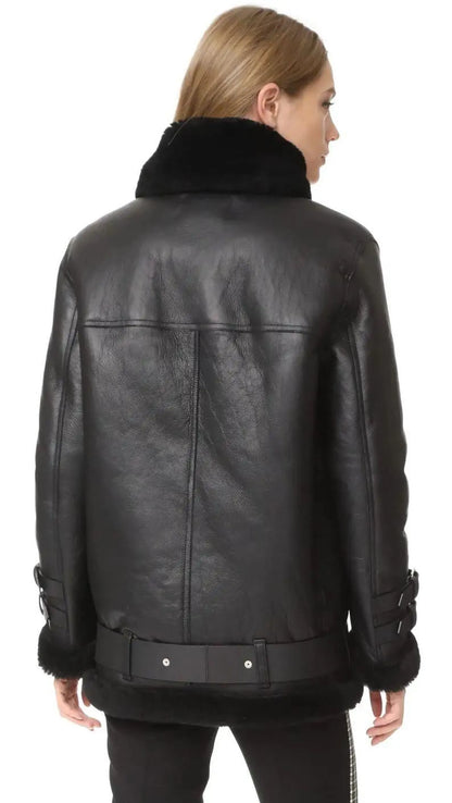 leather bomber jacket with fur collar women's