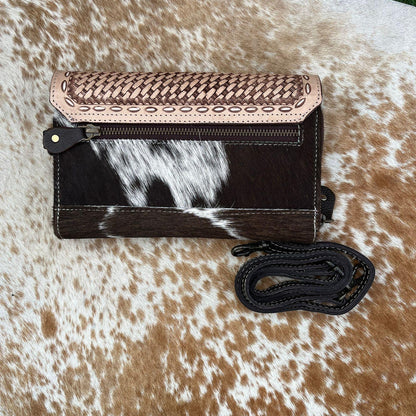 Tooled leather cowhide crossbody bag