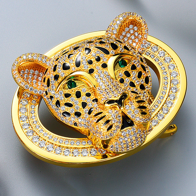 Animal Head Belt Buckle with Rhinestones and Stainless Steel Frame