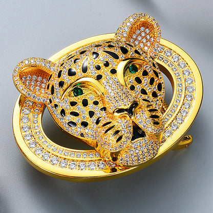 Animal Head Belt Buckle with Rhinestones and Stainless Steel Frame