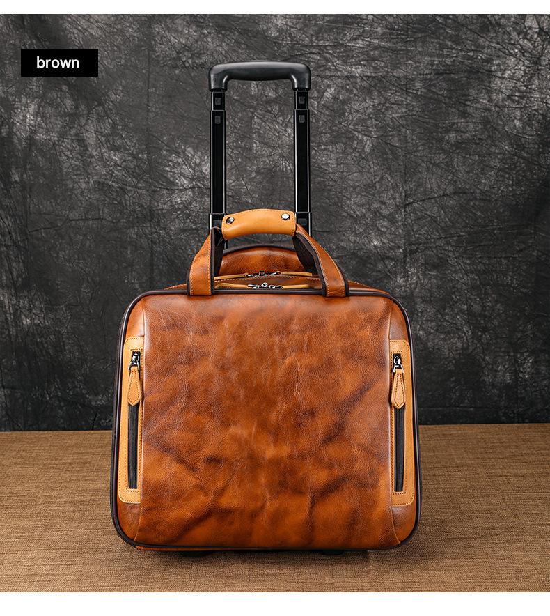 Real Leather Trolley Suitcase Carry-On with Wheels