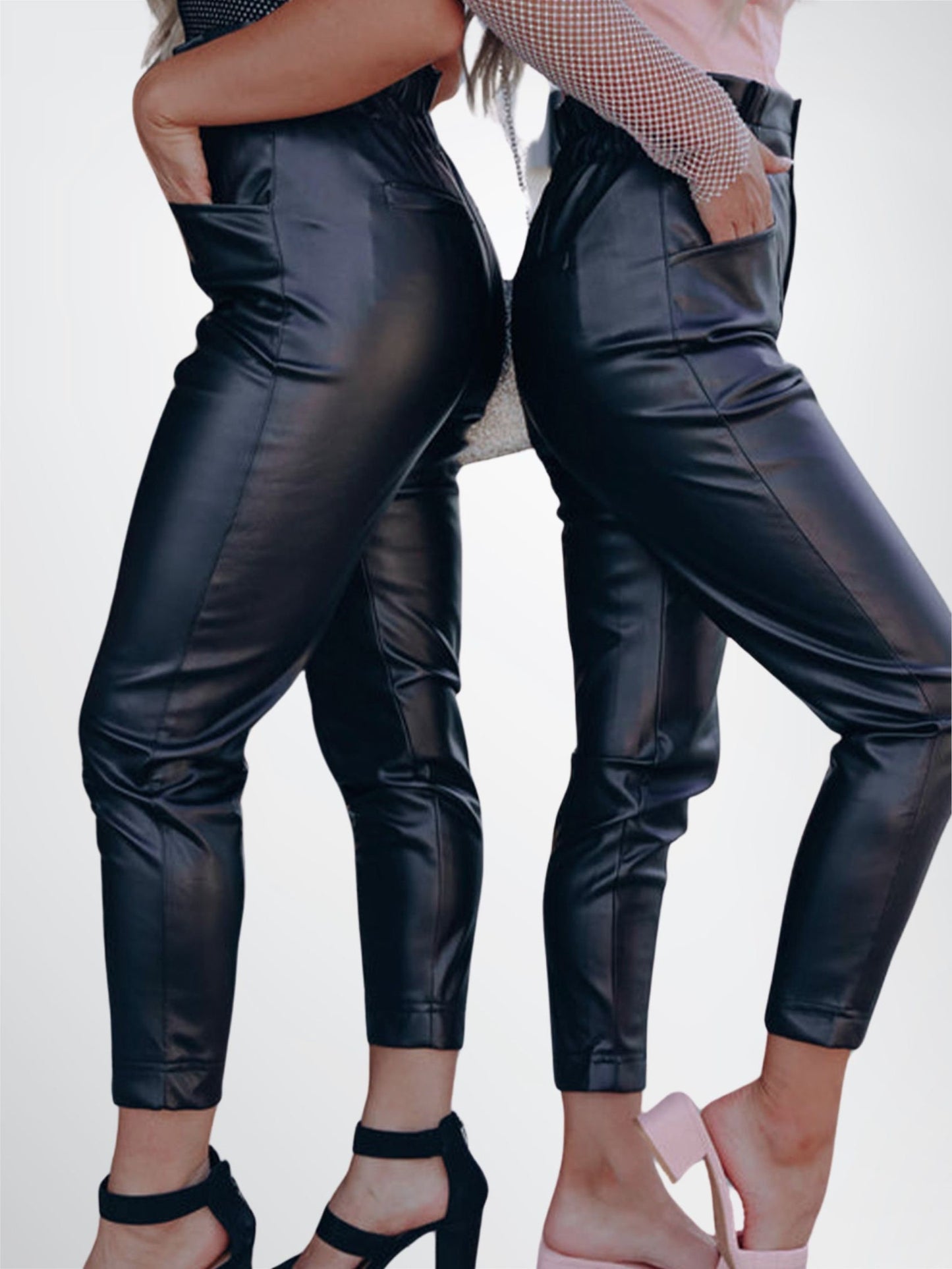 Ladies Leather High Waist Cropped Leather Pants