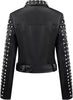 Women's with metal studded motor bike leather jacket