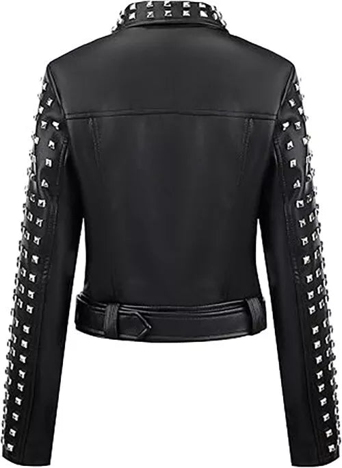 Women's with metal studded motor bike leather jacket