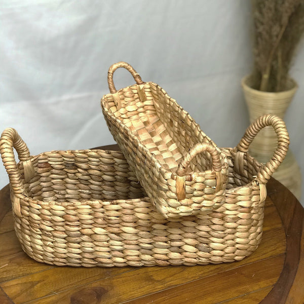 Natural dried water hyacinth oval storage basket