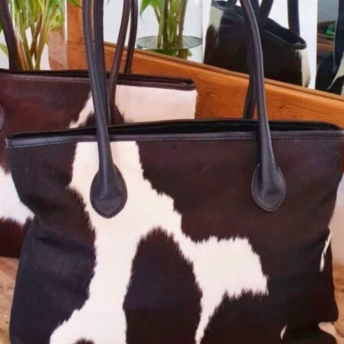 Dark Brown Real Cowhide Tote Bag