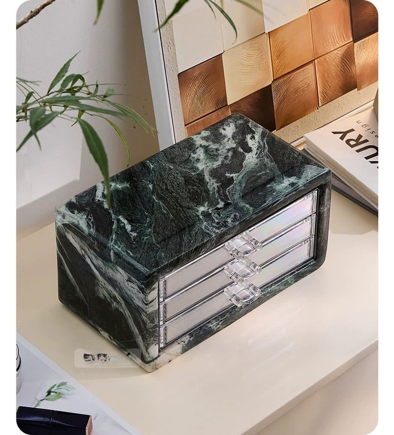 Natural Marble Jewelry Organizer Box with Multi-Drawer Storage