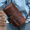 Leather Men Messenger Bags Cylindrical Style