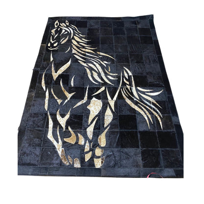 Real Cowhide Patchwork Rug with Horse Design