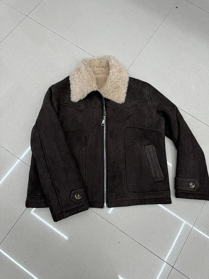 Women’s Suede Lambswool Fur Jacket Winter 4 S