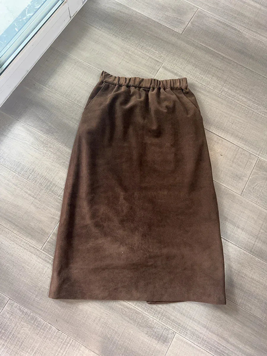 Women’s Genuine Suede Midi Skirt High Waist 1 M