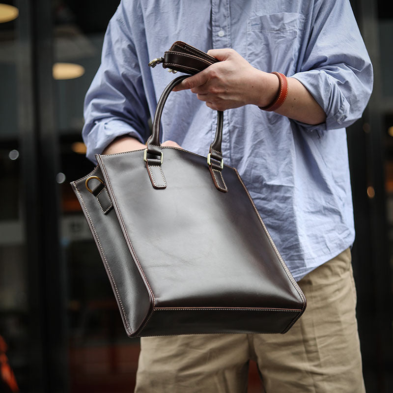 Men Leather Tote Bag with Crossbody