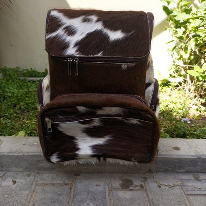 Tricolor Cowhide Backpack With Pouch