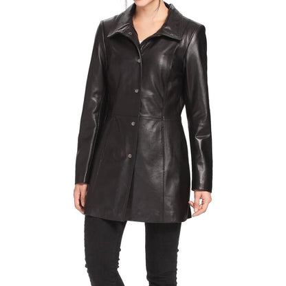 90s Women Leather Trench Coat