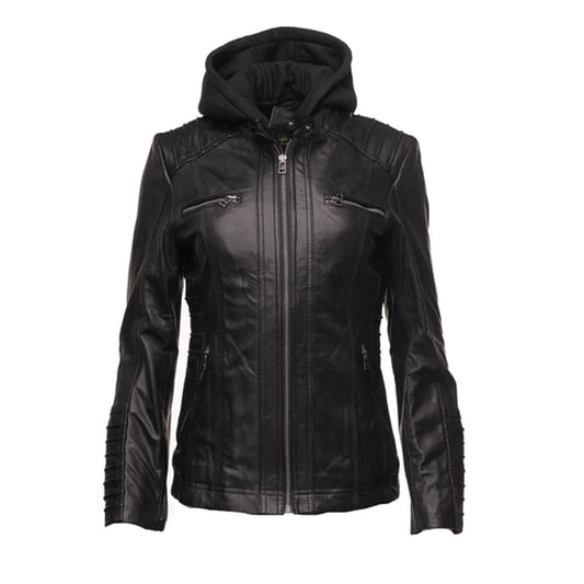 Women Black Grain Leather Jacket