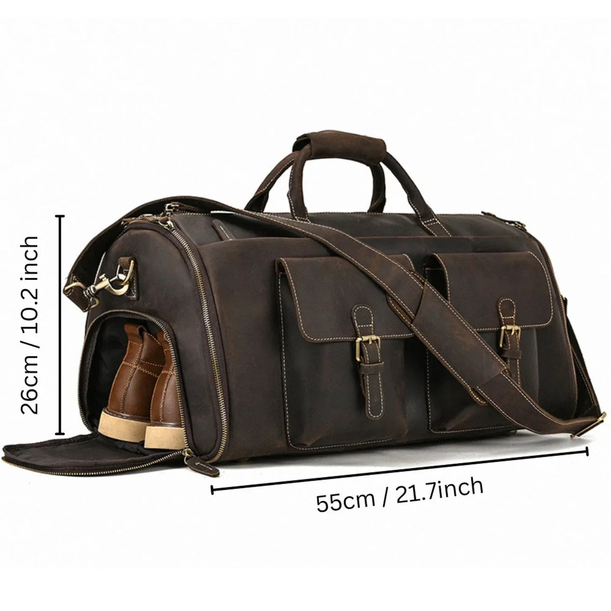 Leather Duffle Garment Bag with Shoe Pocket