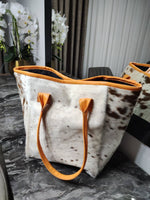 Cowhide Tote Purse Speckled Brown White