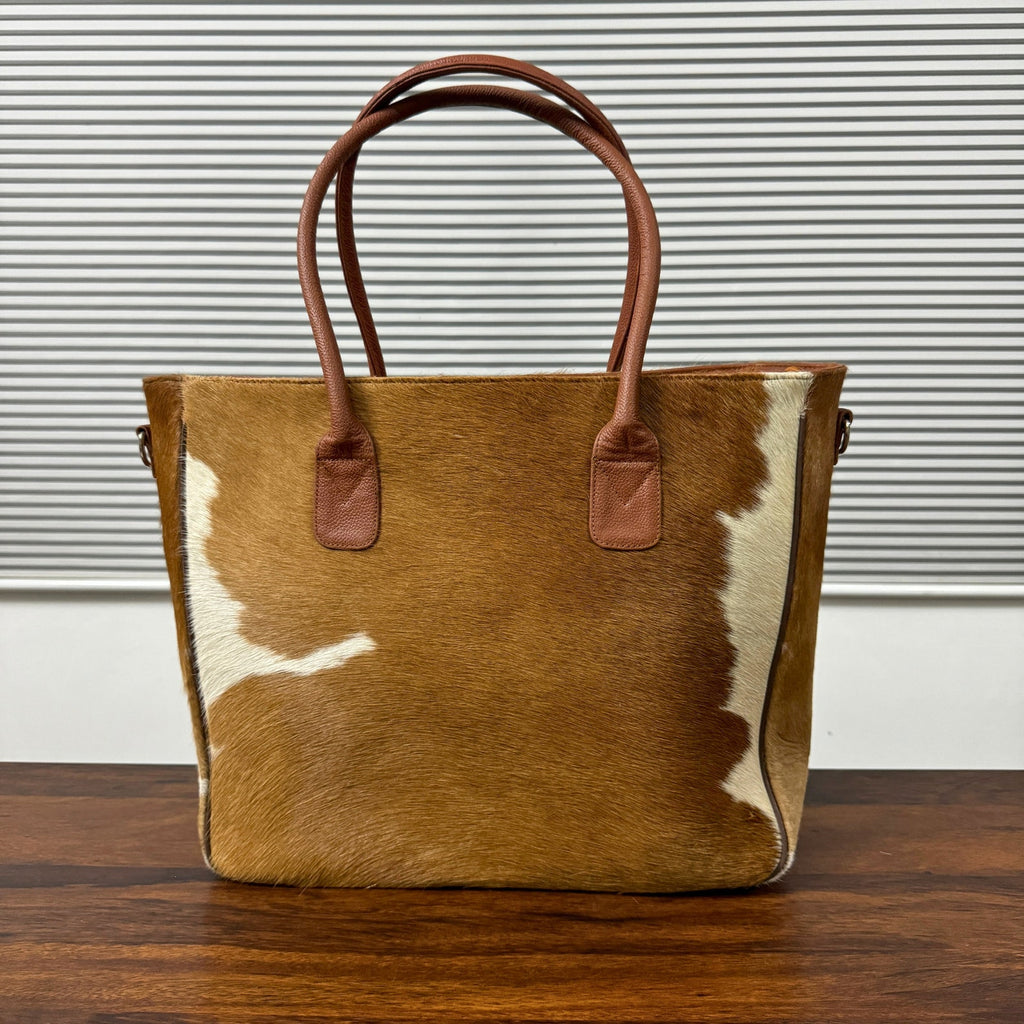 Brown White Cowhide Ladies Shoulder Purse