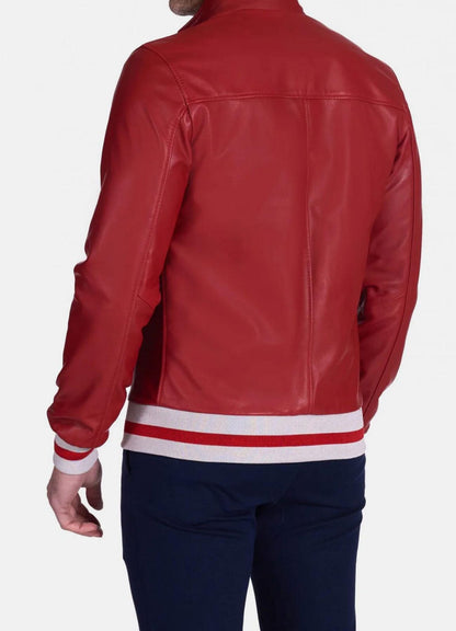 White Red Leather Biker Jacket