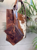 large cowhide tote bags brown white