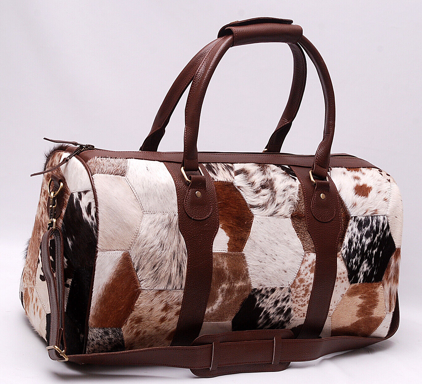 Patchwork Cowhide Duffle Overnight Bag