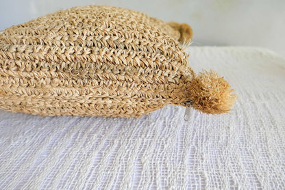 Raffia Seagrass Pillow Cover With Pom Pom