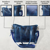 Blue Leather Tote Handbag