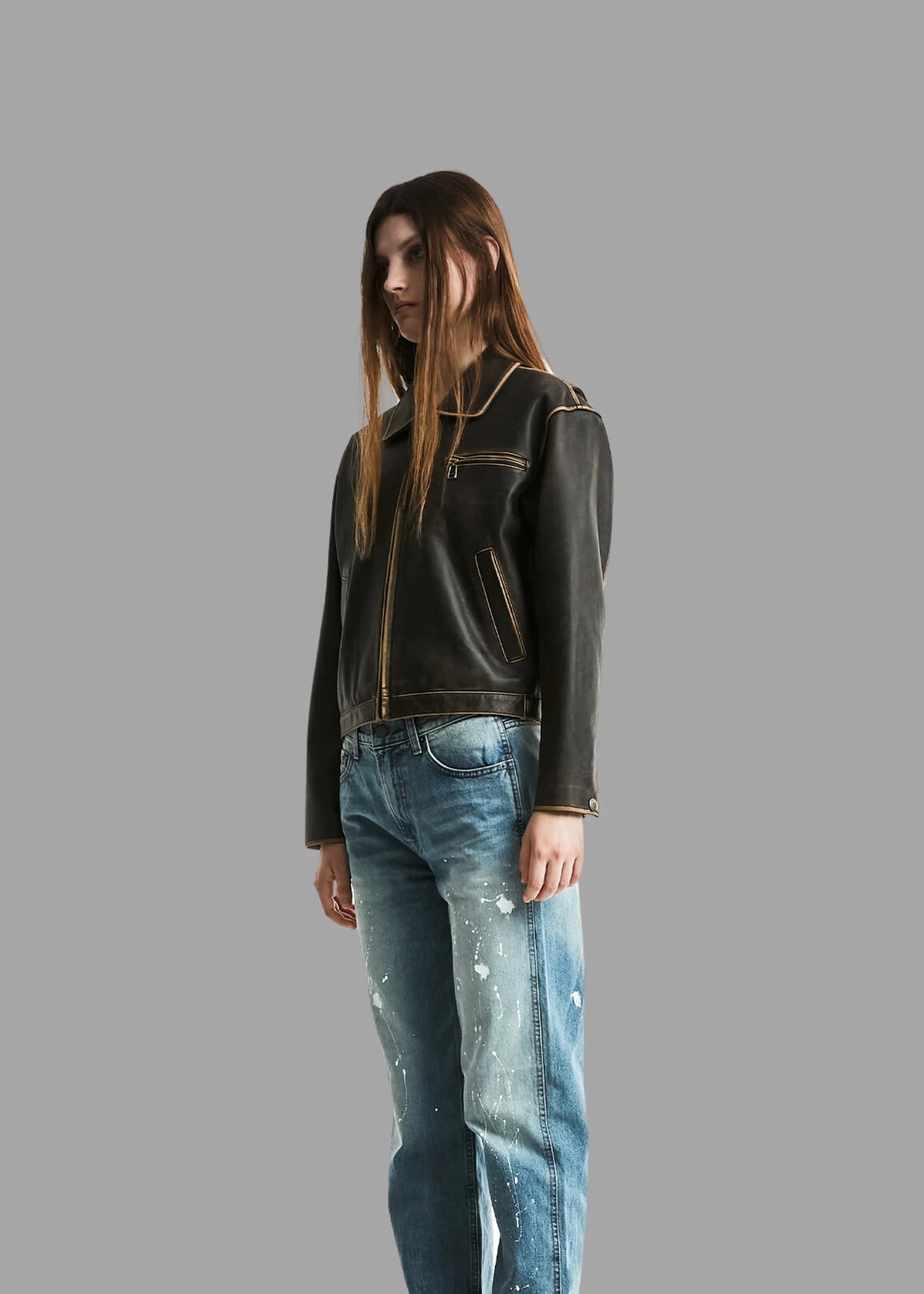 women's distressed brown leather jacket