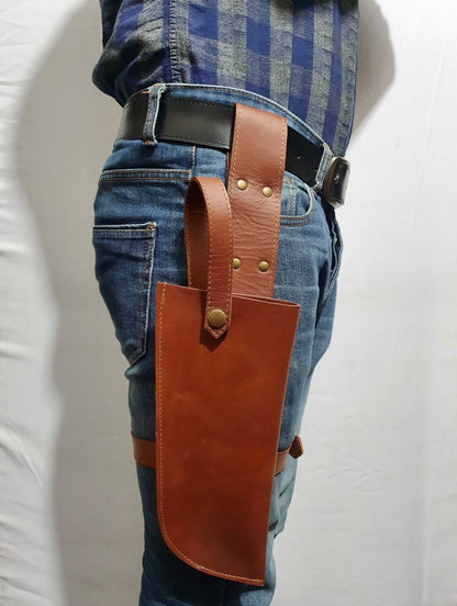 Genuine handmade brown leather gun holster