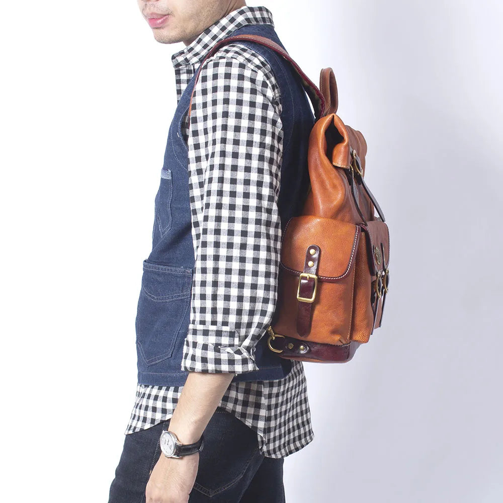 Genuine Leather Backpack Men Women Office Laptop Rucksack