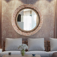 handcrafted large pink sea shells mirror