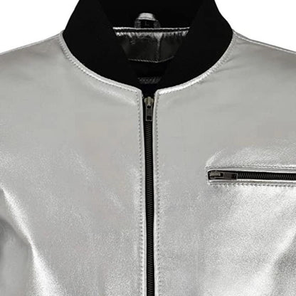 Silver Metallic Men's Leather Jacket