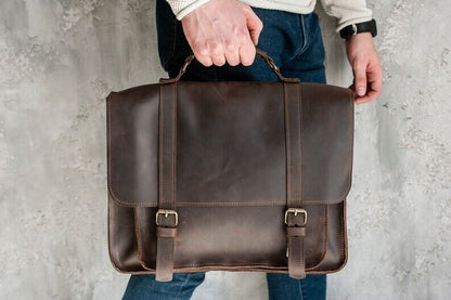 Men leather briefcase bag backpack