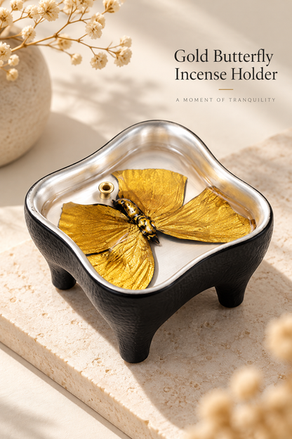 Stick Incense Holder with Butterfly Design and Decorative Tray