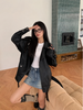 Women’s Oversized Black Sheepskin Leather Biker Jacket