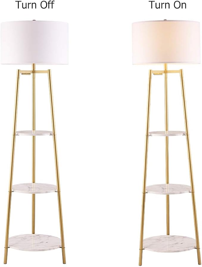 Boho Floor Lamp with Faux Marble Shelves for Living Room