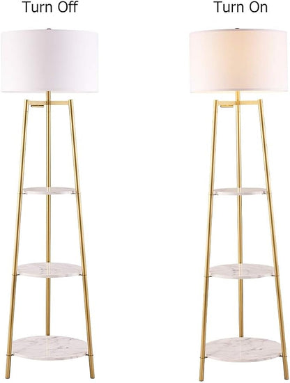 Boho Floor Lamp with Faux Marble Shelves for Living Room