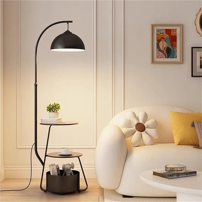 Floor Lamp with Nightstand and Storage Shelf Modern Boho