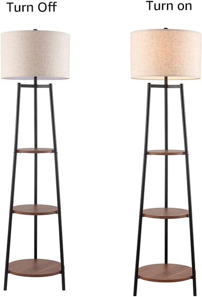 Boho Style Black Floor Lamp with Shelves