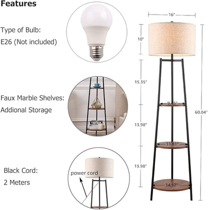 Boho Style Black Floor Lamp with Shelves