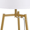 Modern Golden Floor Lamp with Shelves and Fabric Shade