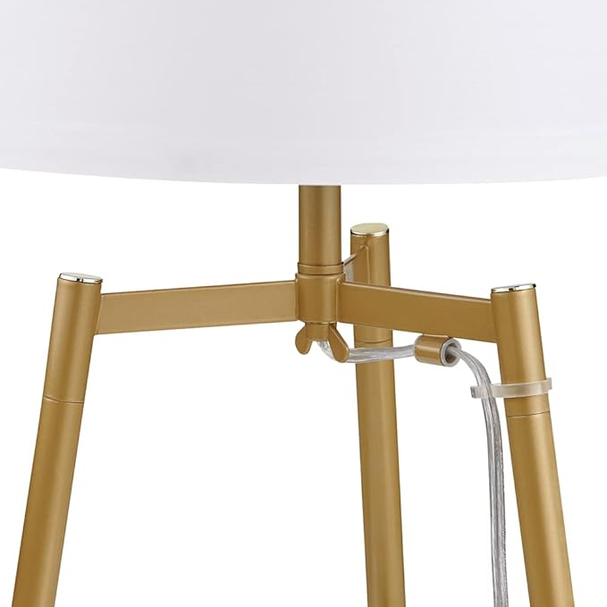 Modern Golden Floor Lamp with Shelves and Fabric Shade